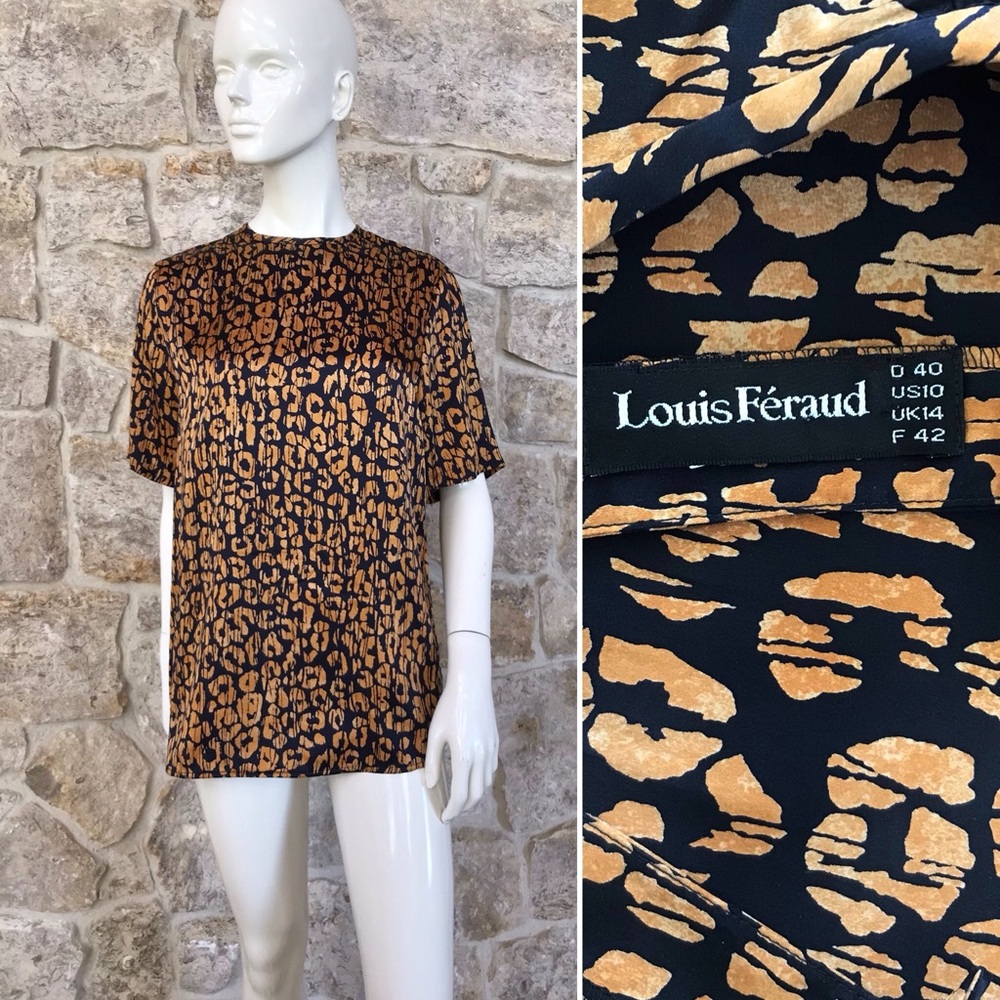 Luxurious Vintage 1990s Louis Feraud Animal Print Silk Blouse